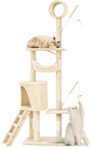 vounot® Arbre à Chat Hauteur 155cm Multi Niveaux Arbre à Grimper avec Griffoirs Tunnel Hamac...