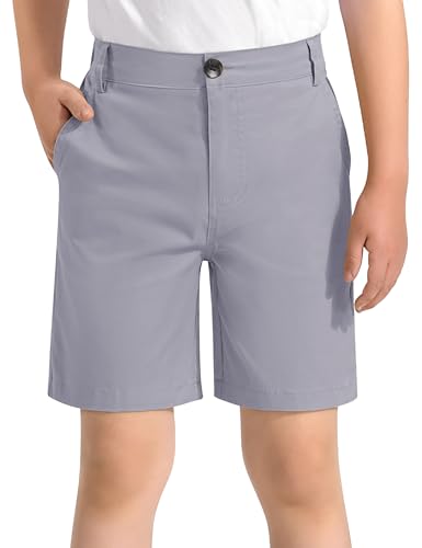 KEREDA Boys Uniform Shorts Elastic Waist Kids Golf Dress Preppy School Shorts with Pockets Grey 11-12 Years