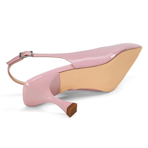 Image of Elisabet Tang Women's Kitten Heel Slingback Low Pumps 3 Inches Stiletto Pointed Closed Toe Elegant Dressy Bridal Wedding Party Shoes