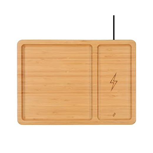 [PJ Collection] Bamboo Valet Tray with Wireless Charging, Desk and Night Stand Organizer, 2 in 1, 15W Charging Station, Wireless Charging Station, Compatible with Wireless Charging Phone, with Adapter