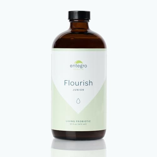 ENTEGRO Flourish Junior Living Probiotic Supplement, 16 fl oz (473 ml) - Glass Bottle | with 11 Live Cultures | Gut & Digestive Health | for Women, Men & Kids | Vegan, Allergen Free | Made in USA