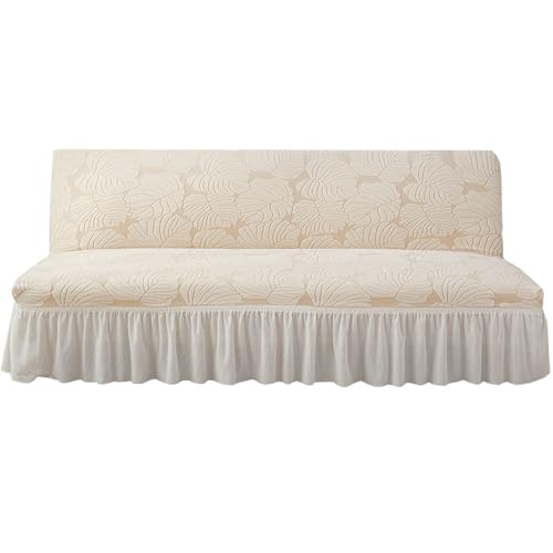 ZRCYXDW Stretch Futon Cover, Soft Folding Armless Sofa Cover Futon Slipcover with Skirt for Living Room Machine Washable-Cream Color-120-150cm(47.2-59.1in)
