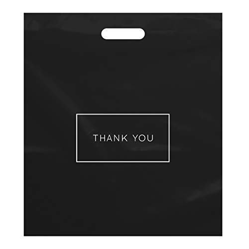 Purple Q Crafts Thank You Bags With Soft Loop Handle for Business Retail, Boutique Bulk 50 Pack 15" W x 12" H Floral Plastic Shopping Bags/Gift Bags Perfect For Mothers Day