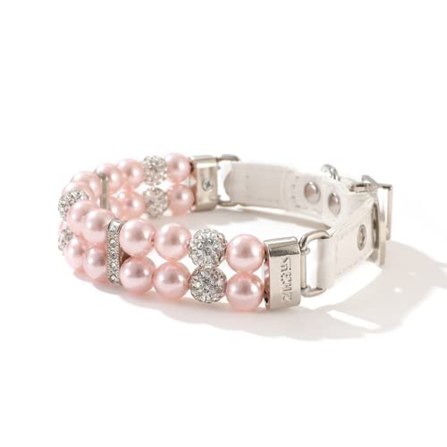 MOTTDAM Bling Rhinestone Pet Dog Jewelry Chihuahua Collar, Pearl Collars, Collar Leather