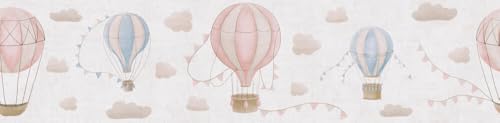 A.S. Création Lilly & Luis papel pintado no tejido con motivo para niños en crema, beige, rosa, azul – papel pintado cenefa de nubes 5,00 x 0,13 m – 771351