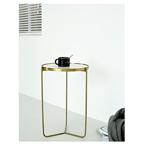 Petite table ronde marbre et fer forgé au design minimaliste