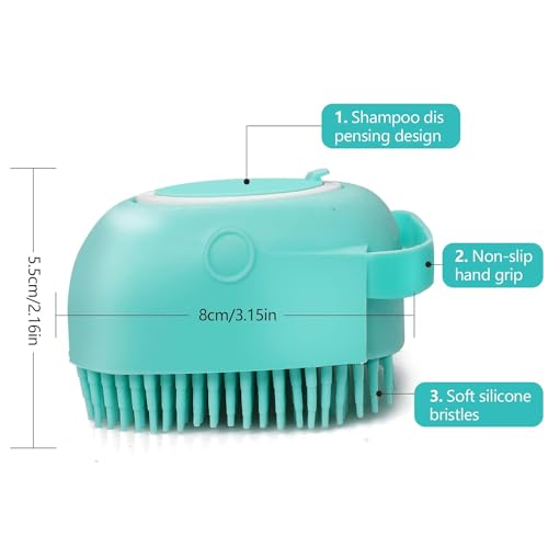 Gentle Silicone Bath Brush for Pet Dogs with Soap Dispenser (Blue)