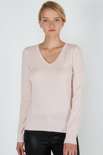 Image of JENNIE LIU Women's 100% Pure Cashmere Long Sleeve Pullover V Neck Sweater