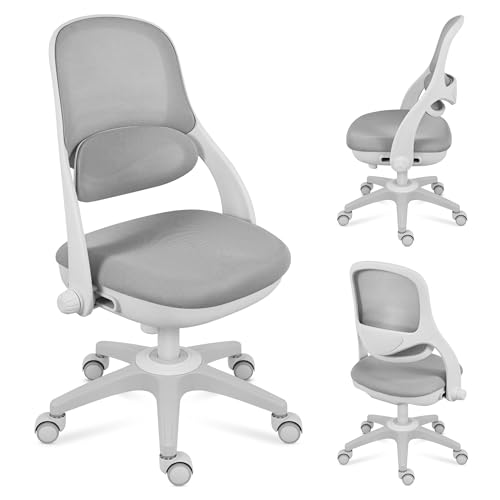 MARK ADLER - MARK ADLER Junior 4.7 | Fauteuil pivotant Ergonomique pour Enfants | Dossier et Soutien Lombaire réglables | Chaise de Bureau Scolaire avec roulettes gravitationnelles | Gris