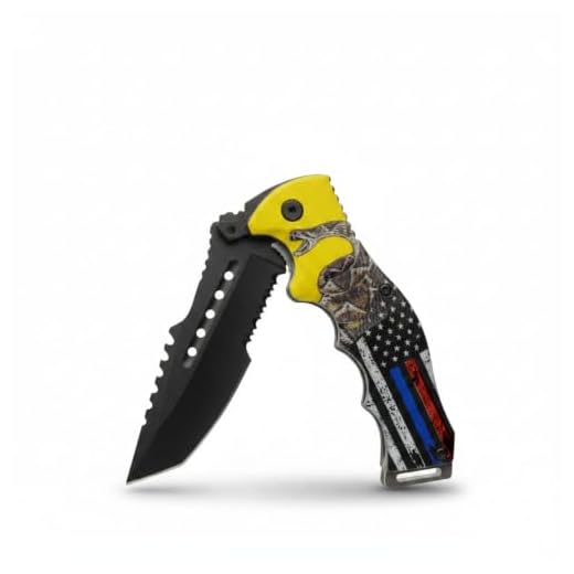 SZCO Supplies 8.5” First Responders Flag Assisted Open Liner Lock EDC Utility Folding Knife,Yellow,300566-MC