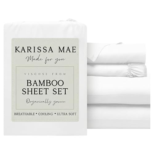 Image of KARISSA MAE Bamboo Viscose 34 inch Split Top King Size Sheet Set, FSC Certified | Single 34 inch Split Fitted Sheet | Sleep Number & Adjustable Bed | Cooling | 18 inch Deep Pocket w / Corner Straps [White]