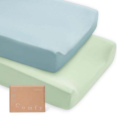 Image of PurComfy Supersoft Diaper Changing Pad Covers, 2-Pack Premium Bamboo Viscose Change Table Pad Covers for Baby Girls and Boys, Hypoallergenic Stretchy Changing Table Cover Sheets