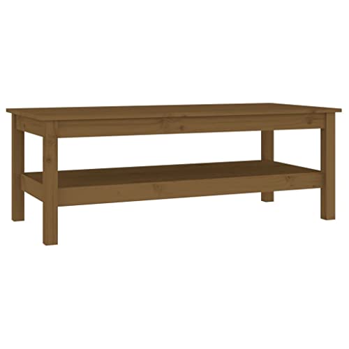 Table basse en bois massif marron miel 110x50x40 cm table de salon - 2