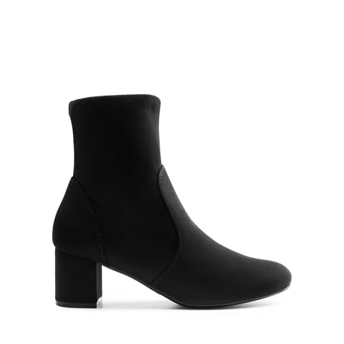 Dream Pairs Women'S Fitted Stretch Ankle Boots Fashion Low Chunky Heel Almond Toe Fall Heeled Booties Shoes,Size 6,Black-Suede,Sdab2414W thumb #1