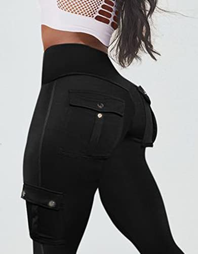 Flamingals Butt Lifting Leggings With Flap Pockets Workout Cargo Leggings For Women Black M #TOP4
