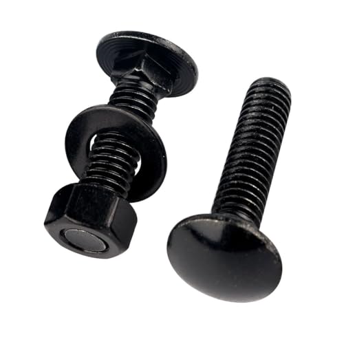 Image of 8 Sets 5 /16-18 x 1 inch Carriage Bolts Screws Round Head Square Neck and Hex Nuts, Flat Washers 304 Stainless Steel 18-8 Full Thread, Black