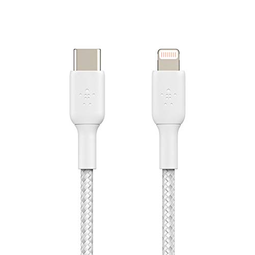 Belkin Boostcharge Nylon Braided Usb C To Lightning Cable 6.6Ft/2M - Mfi Certified 18W Power Delivery Iphone Charger Cord - Apple Charger Usb C Cable - Fast Charging For Iphone 14, Iphone 13 - White #TOP1