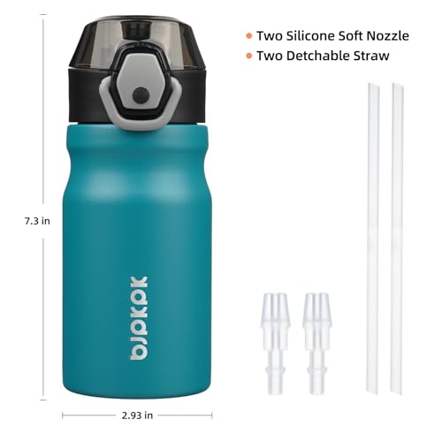 Image of BJPKPK 14 oz Insulated Water Bottle, Straw, Handle, Stainless Steel Flask | Leak Proof Locking Lid, Double Wall Vacuum, Keeps Hot /Cold, BPA Free, Dishwasher Safe, Travel & Sports, Laguna