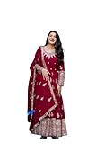 Shani Dev luxora craftWomen's Faux Georgette Embroidered Anakali Kurti Gown with Dupatta and Micro Cotton Bottom (Pink-M)