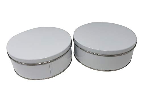 Premium Cookie Tin (2 Pack) Pure White, Elegant Classy Empty - Cookie Gift Tins, Round, Extra Thick Steel