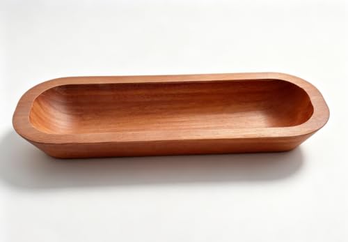 Phinicco Stained Wood Dough Bowl 15.8 x 5 x 2 Oblong Decorative Tray Farmhouse Centerpiece for Coffee Table Mantel & Entryway Display Wooden Decorative Bowl Candle Making DIY