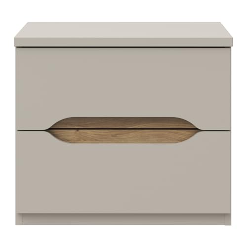Forte EDWAL Nachttisch 50, moderner Nachtschrank mit abgerundeten Griffmulden, 2 Schubladen, Holzwerkstoff, Kaschmir | Beige Holzdekor, 50,4 cm breit...