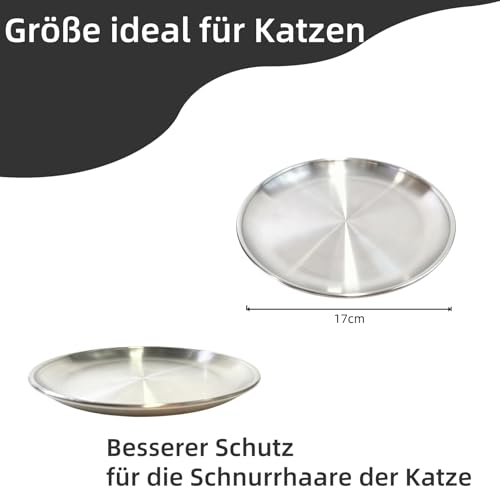 2er Set Katzennäpfe aus Edelstahl 17cm – Flach & Schnurrhaarfreundlich, rutschfeste Katzenschüssel Set, Fressnapf & Wassernapf Katze, Spülmaschinenfest, Bruchsicher & Hygienisch