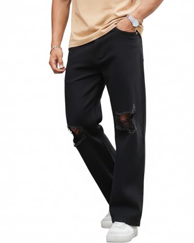 Image of Bewakoof Men Mid Rise Denim Solid Straight Fit Jeans|Straight Fit Jeans - Regular Fit | Classic Denim Pants | Everyday Casual