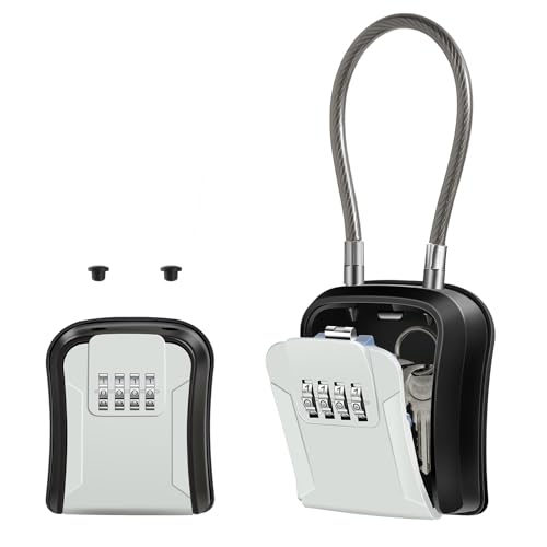 ZHEGE 鍵 ボックス ワイヤー ダイヤルキーボックス 小きい 暗証番号 4桁 カギ収納 倉庫/玄関/工事/レストラン用 防犯 壁掛け/吊り下げ両方対応 日本語説明書付き(グレー)