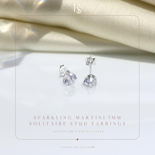 Image of HIGHSPARK 925 Silver inchSparkling Martini inch Solitaire Earrings | 92.5 Sterling Silver and Diamond like Brilliance Sparkling Zirconia | Lovely Gift