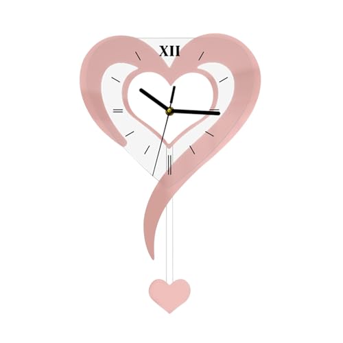 SZLIFE Horloge Murale en Forme de cœur, silencieuse, légère, élégante, Polyvalente, en Acrylique, pour la Cuisine, la Maison, la Chambre à Coucher, Le Bureau, Rose