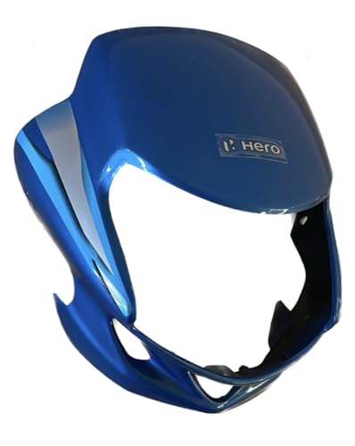 Image of HF-Deluxe Bs6 Motorcycle Headlight Visor Cover, Blue, Front Fairing with Dual Stripe Design