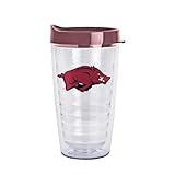 Logo Brands NCAA Arkansas Razorbacks 16 oz Double Wall Clear Tumbler – Team Color Slider Lid | Fits Most Cup Holders |Made In The USA | Spill-Resistant Lid | BPA Free