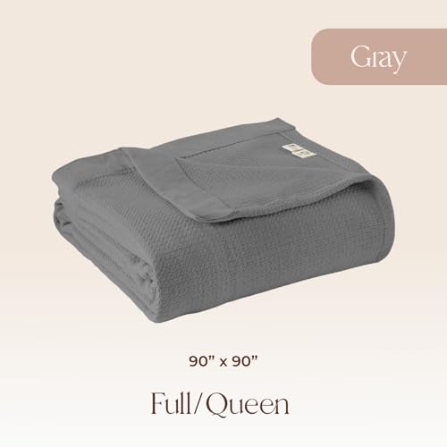 Image of 100% Organic Cotton Blanket - GOTS & Fairtrade Certified Organic Cotton Throw Blanket for Bed with a Heavy & Breathable Single Knit Weave - Great as Bedspread or Coverlet (Gray, Full /Queen)