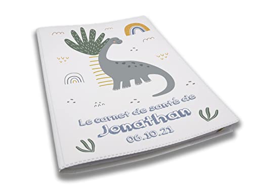 Protège carnet de santé personnalisé, idée cadeau personnalisable bébé, cadeau naissance original, Couverture Carnet Santé Dinosaure - CL0017a Cover