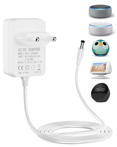 Sanicata 15W Netzteil Compatible with Echo Dot 3/4Gen, Echo Dot Kids Edition 3/4 Gen, Echo Show 5 1/2Gen, Echo Spot, Echo Pop, Fire TV Cube, 12V 1.25A Netzadapter Ladegerät 1.5M-Weiß