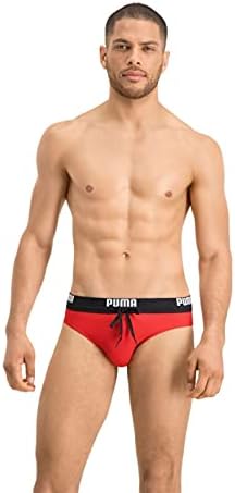 PUMA Men's Logo Swim Brief (1 Pack), Red, M
