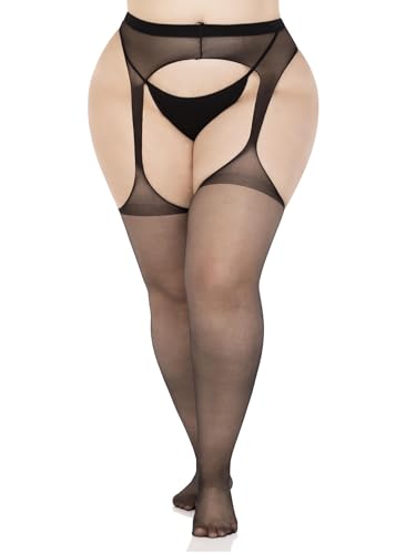 Image of Leg Avenue Womens High Waist Sheer Suspender Pantyhose Stockings