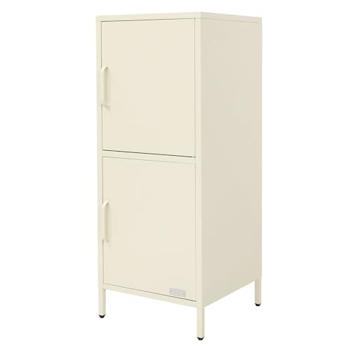 ML Design Archivador de Oficina 40x101,5x40cm Acero Crema Armario Independiente Auxiliar Metálica con 2 Puertas y 2 Estantes Ajustables Mueble Multiusos para Almacenamiento Documentos