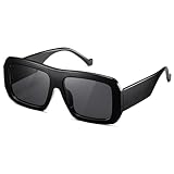 kimorn Sunglasses Womens Men Trendy Retro Sun Glasses Oversize Square Frame Shades K1571 (Black+Grey Lens)