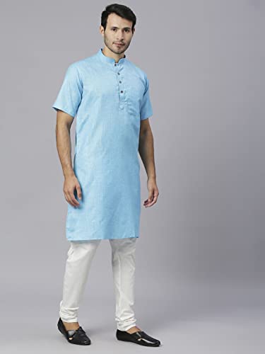 Image of Rajubhai Hargovindas Men's Pure Cotton Woven Design Half Sleeve Kurta