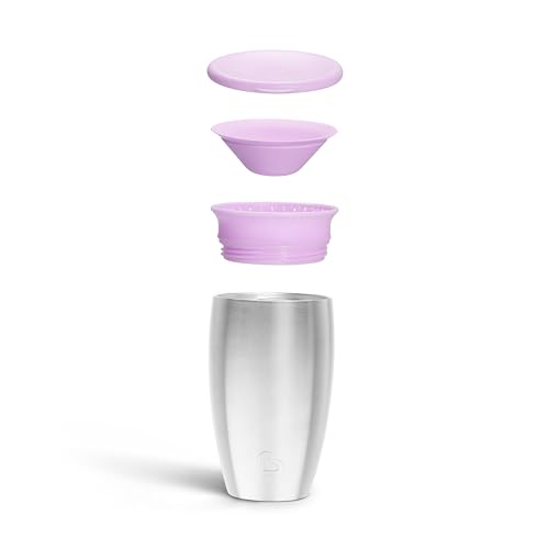 Image of Munchkin Stainless Steel Sippy Cups for Toddlers 1-3, Spill Proof Miracle 360 Cup, Insulated, Purple, 10 Ounces (Pack of 12)