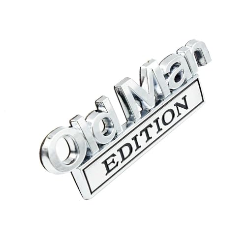 Image of 2pcs Metal Old Man Edition Emblem 3D Badge Fit for Universal Car Truck SUV Side Rear Front Hood Trunk Door Decal Sticker (Silver Black)