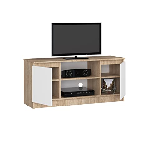 BDW Kommode, RTV Schrank, TV Gerät, viel Stauraum, Kleiderschrank, Diele, Wohnzimmer, Schlafzimmer Kommode, Multifunktionsschrank. Abmessungen: 120 x 55 x 40 cm (Sonoma Eiche - Weiß)