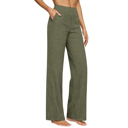 Pantalon coton et lin femme léger et fluide à coupe droite pour l'été