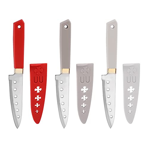 Couteau à Fruits, Ensemble De 3 Couteaux à Fruits Tranchants Et Durables, Avec Fourreau, Les Petits Couteaux à Fruits Conviennent à La Plupart Des Légumes, Des Fruits (rouge, Abricot, Beige) Cover