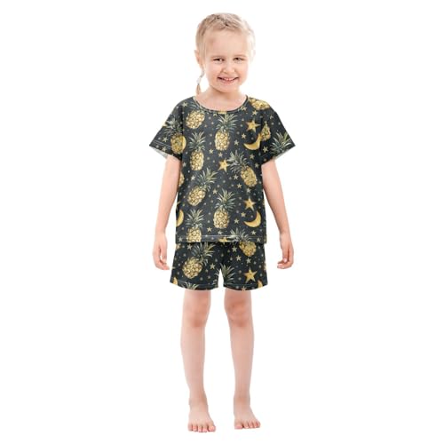ALAZA Pineapples Stars Moon Pajama Set Short Sleeve Sleepwear Soft Lounge Nightwear3