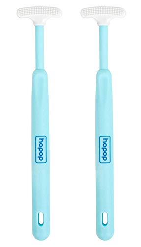 Image of Hopop Tongue Cleaner for Baby | Tender Baby Oral Cleaner Toothbrush with Silicone Scraper | Suitable from 6+ Months | 100% Safe Kids Tongue Cleaner | Pack of 2 | Blue