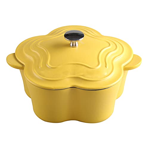 Cooking Pot, Casserole Dishes with Lid Non Stick Enameled Cast Iron Dutch Oven, Flower Shaped Cooking Pan 1.6L Pot for Steam Braise Bake Broil Saute Simmer Roast