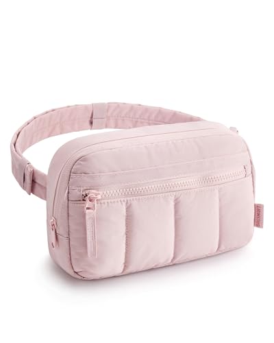 BAGSMART Quilted Puffy Belt Bag, Pink